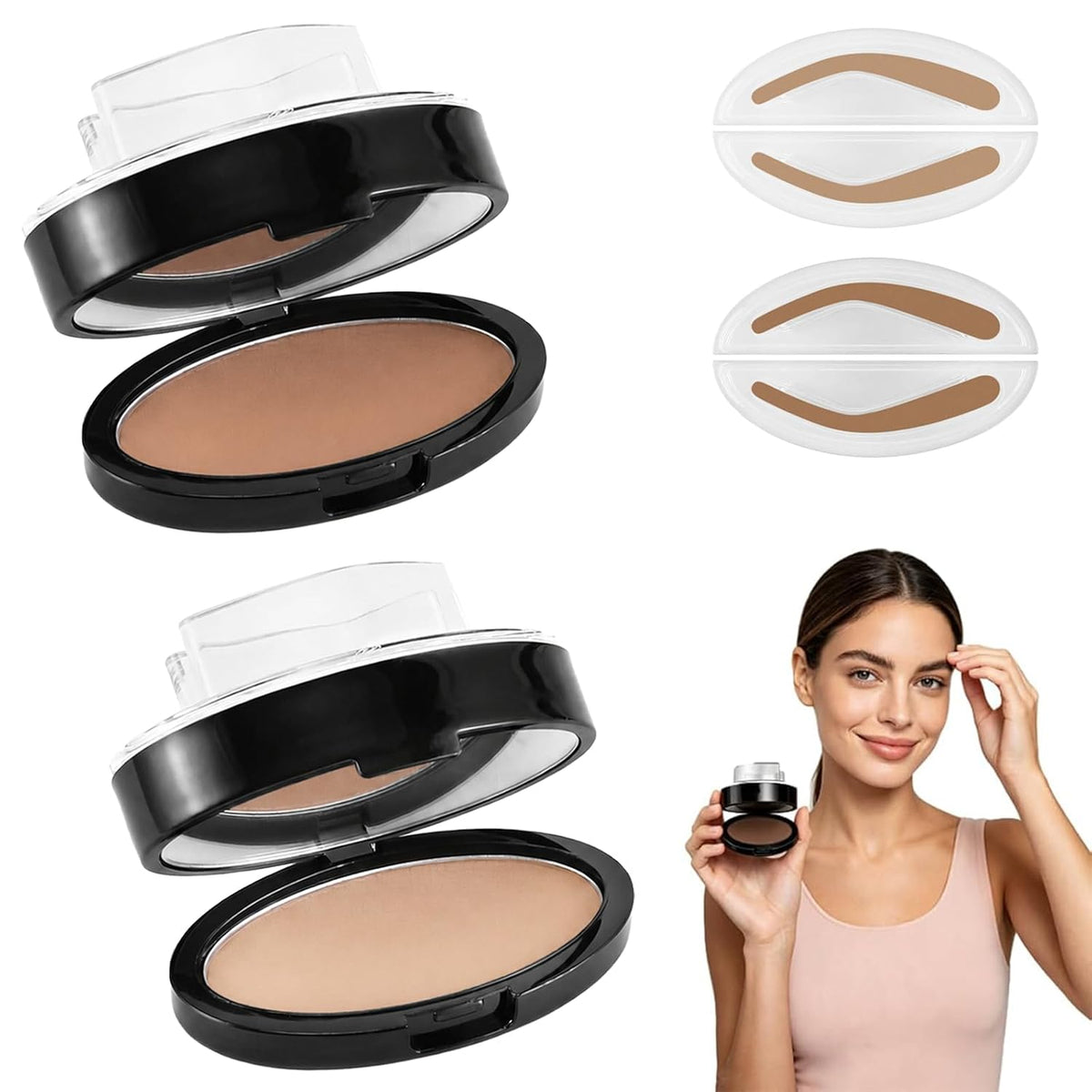 Eyebrow Powder, Eyebrow Stamp, Waterproof Eyebrow Stamp Powder Seal, Achieve Perfect Results Easily with Precise Application (2PCS Dark Brown and Light Brown)
