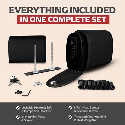 Removable Slide Hidden Car Headrest Safe with Companion, Biometric Access