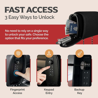 Removable Slide Hidden Car Headrest Safe with Companion, Biometric Access