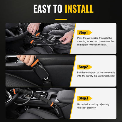 Car Steering Wheel Lock,17" Car Security Anti-Theft,Thickened Steel Wire