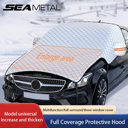 Upgraded Car Window Snow Cover Large Size Windshield Snow Shield with Hood Cover Universal for Sedan Suv Hatchback