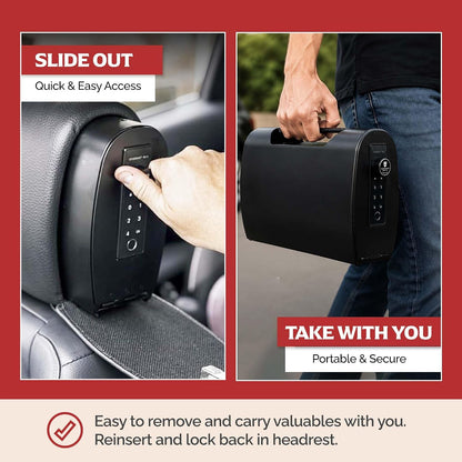 Removable Slide Hidden Car Headrest Safe with Companion, Biometric Access