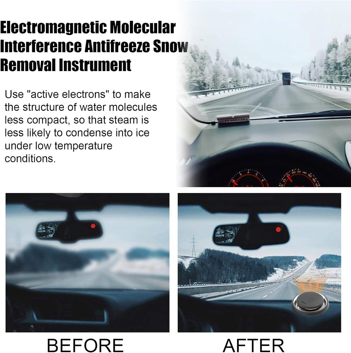 Electromagnetic Car Snow Removal Device, Anti-Freeze Electromagnetic Windshield Ice Melter, Portable Electromagnetic Molecular Interference Car Snow Removal Device Instrument Defroster for Windshield