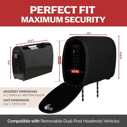 Removable Slide Hidden Car Headrest Safe with Companion, Biometric Access