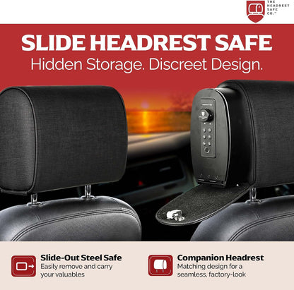 Removable Slide Hidden Car Headrest Safe with Companion, Biometric Access
