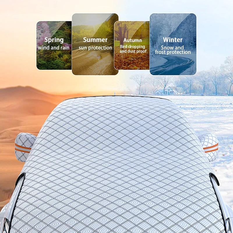 Upgraded Car Window Snow Cover Large Size Windshield Snow Shield with Hood Cover Universal for Sedan Suv Hatchback